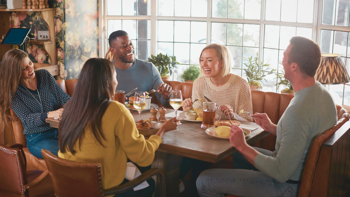 Friends having a meal at a restaurant